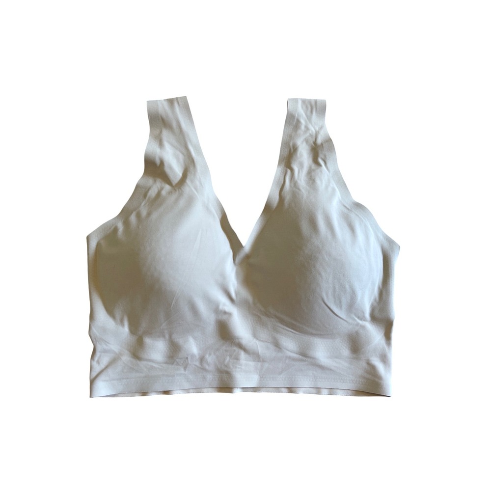 True & Co Lift V-Neck Bralette Beige Seamless Wireless Bra Large Padded Comfort